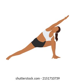 Woman doing extended side angle pose Utthita Parsvakonasana exercise. Flat vector illustration isolated on white background