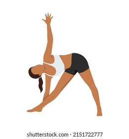 Woman doing extended Triangle pose or Utthita trikonasana exercise. Flat vector illustration isolated on white background