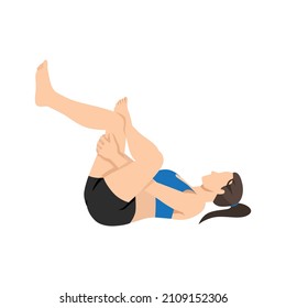 Woman doing Eye of the needle pose or Sucirandhrasana exercise. Flat vector illustration isolated on white background