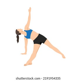 Woman doing Fallen triangle side plank exercise. Flat vector illustration isolated on white background
