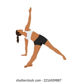 Woman doing Fallen triangle side plank exercise. Flat vector illustration isolated on white background