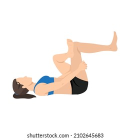 Woman doing figure four stretch exercise. Flat vector illustration isolated on white background