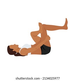 Woman doing figure four stretch exercise. Flat vector illustration isolated on white background