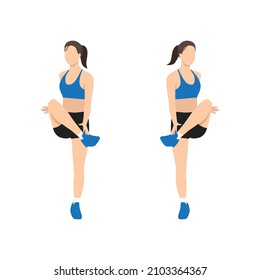 Woman doing Fingertip to toe jacks exercise. Flat vector illustration isolated on white background