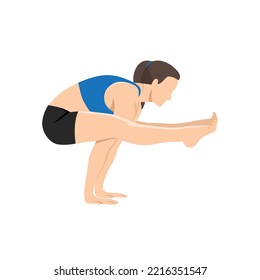 Woman doing Firefly Pose Variation. Practice Tittibhasana Variation. Flat vector illustration isolated on white background