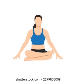 Woman doing Firelog Pose, Fire Statue Pose, Double Pigeon Pose, Square, Ankle to Knee Pose. Practice Agnistambhasana