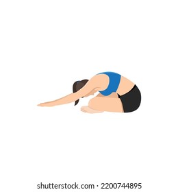 Woman doing Firelog Pose Leaning Forward. Practice Agnistambhasana Leaning Forward. Flat vector illustration isolated on white background