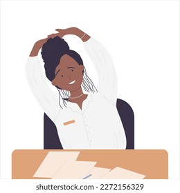 Woman doing fitness exercise at work. Employee wellness, healthy lifestyle vector illustration