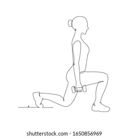 Woman doing fitness one line drawing on white isolated background. Vector illustration