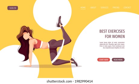 Woman doing fitness workout. Sport, Workout, Healthy lifestyle, Gym, Fitness, Flexibility, Training concept. Vector illustration for poster, banner, advertising, website.