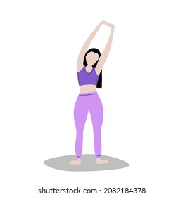 Woman doing fitness and yoga exercises. Lunges and squats, plank and abc. Full body workout. Vector illustration