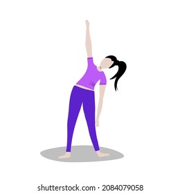 Woman doing fitness and yoga exercises. Lunges and squats, plank and abc. Full body workout. Vector illustration