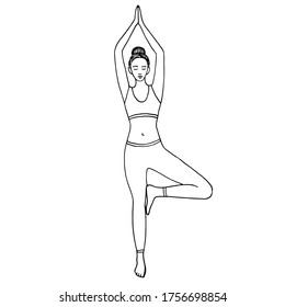 Woman doing fitness and yoga. Hand drawn vector illustration. Yoga position.