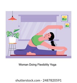Woman Doing Flexibility Yoga concept flat style stock illustration with background. EPS 10 File