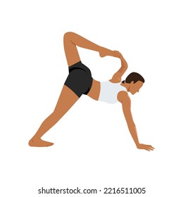 Woman doing Flip grip backbends exercise. Flat vector illustration isolated on white background