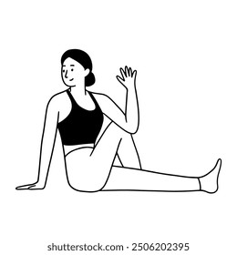 Woman doing floor exercises handdrawn illustration
