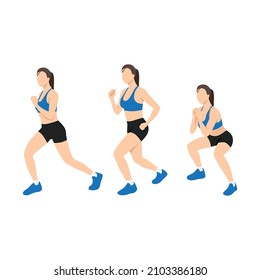 Woman doing Flutter kick Squat exercise. Flat vector illustration isolated on white background