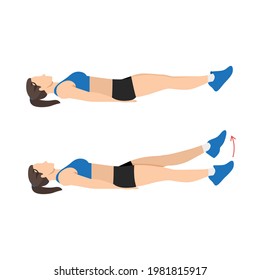 Woman doing Flutter kicks exercise. Flat vector illustration isolated on white background