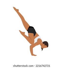 Woman doing Flying crow pose. Flat vector illustration isolated on white background