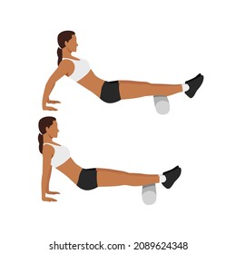 Woman doing Foam roller calf. Calves stretch exercise flat vector illustration isolated on white background