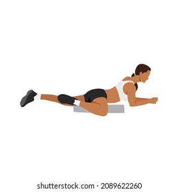 Woman Doing Foam Roller Inner Thigh. Adductor. Adduction Stretch Exercise Flat Vector Illustration Isolated On White Background