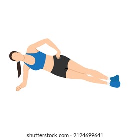 Woman doing Forearm Side plank exercise. Flat vector illustration isolated on white background