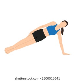 Woman doing Forearm Side Plank Pose Arm Down or Forearm Vasisthasana Arm Down. Flat vector illustration isolated on white background