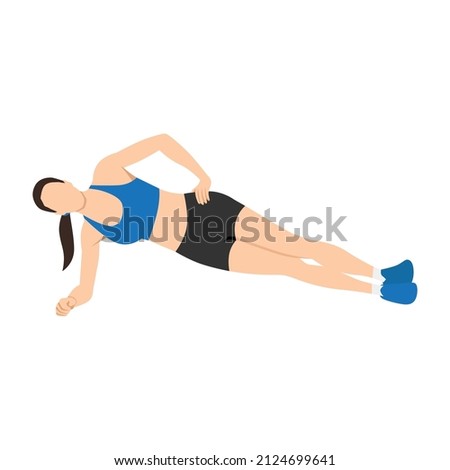 Woman doing Forearm Side plank exercise. Flat vector illustration isolated on white background