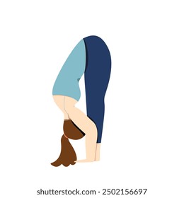 Woman doing forward fold yoga pose vector art. Isolated on white background