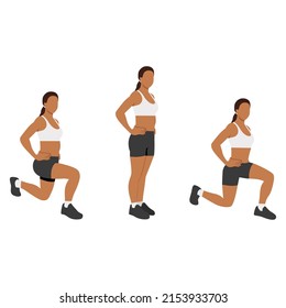 Woman doing front and back lunges exercise. Flat vector illustration isolated on white background