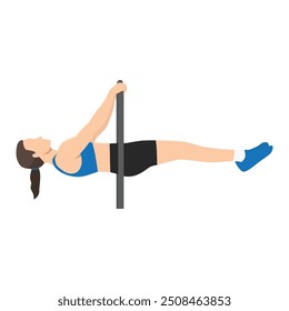 Woman doing front lever on a bar calisthenics exercise. Flat vector illustration isolated on white background