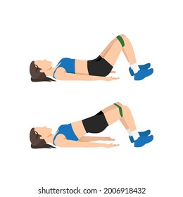 Mujer haciendo ejercicio de resistencia al puente Glute. Ilustración vectorial plana aislada en fondo blanco