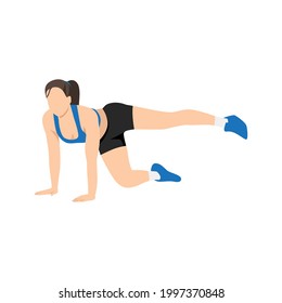 Woman doing Glute combo kickback exercise. Flat vector illustration isolated on white background 
