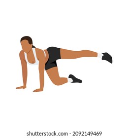 Woman doing Glute combo kickback exercise. Flat vector illustration isolated on white background 