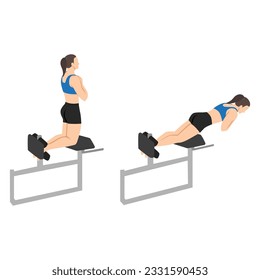 Woman doing glute ham raise exercise. Glute Ham Developer Back Extension. Flat vector illustration isolated on white background