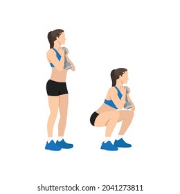 Woman doing Goblet squats exercise. Flat vector illustration isolated on white background