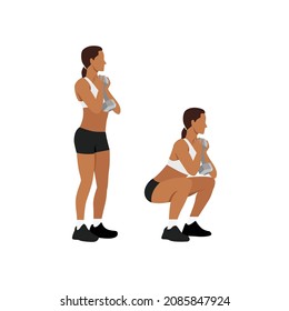 Woman doing Goblet squats exercise. Flat vector illustration isolated on white background