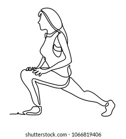 Woman doing gymnastics. Continuous line drawing. Isolated on the white background. Vector monochrome, drawing by lines.