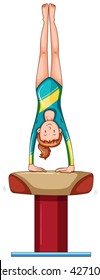 Woman doing gymnastics on balance bar illustration