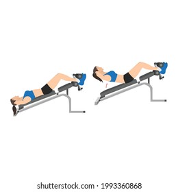 Woman doing Half decline push ups exercise. Flat vector illustration isolated on white background