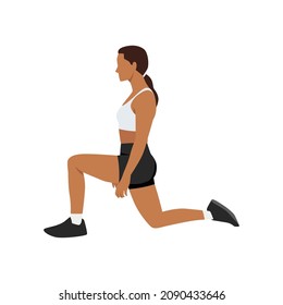 Una mujer haciendo ejercicio a media rodilla de flexión de cadera. Ilustración vectorial plana aislada en fondo blanco 