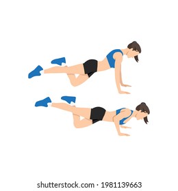 Woman doing Half modified. One leg push ups exercise. Flat vector illustration isolated on white background