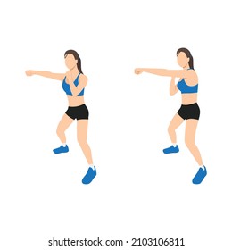 Woman doing Half squat jab cross exercise. Flat vector illustration isolated on white background