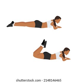 Woman Doing Hamstring Leg Curl Exercise. Flat Vector Illustration Isolated On White Background