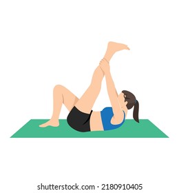 Woman doing Hamstring stretch 4 exercise. Flat vector illustration isolated on white background