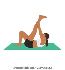 Woman doing Hamstring stretch 4 exercise. Flat vector illustration isolated on white background