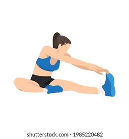 Woman doing Hamstring stretch exercise. Flat vector illustration isolated on white background