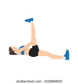 Woman doing Hamstring stretch exercise. Flat vector illustration isolated on white background