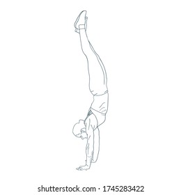 woman doing hand stand outline sport vector illustration