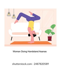 Woman Doing Handstand Asanas concept flat style stock illustration with background. EPS 10 File